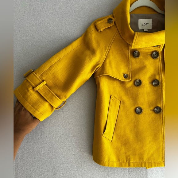 LOFT Womens Yellow Double Breasted Short Trench Coat - Picture 7 of 11